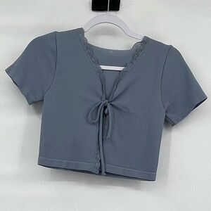 Active USA dusty blue tie front crop top blouse